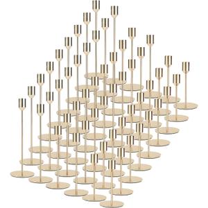 Gold Candlestick Holders Bulk,Taper Candle Holder for Candlesticks Gold Brass Vintage Candle Stick Candle Holder Decorative Candle Holders for Wedding Home Party Table Decor (Set of 54)