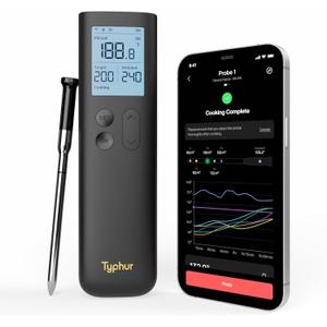 Typhur Sync Wireless Bluetooth Smart Meat Thermometer | Standalone Base and Control | Unlimited Range | Enhanced 10X Signal for Improved Stability | NIST Certified Accuracy | BBQ Oven Smoker Grill (Black)