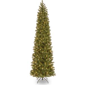 National Tree Company 9 ft Pre-Lit Downswept Douglas Fir Slim Artificial Christmas Tree, 500 Clear Lights, 1,090 Tips, Includes Stand, Green