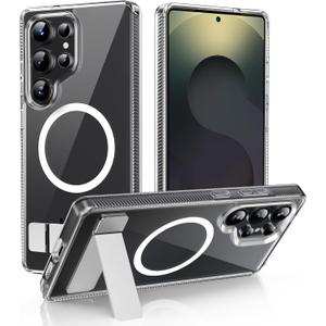 for Samsung Galaxy S25 Ultra Case Clear with Invisible Kickstand, [Fit for Magsafe][Anti-Yellowing], Anti-Slip Military Grade Shockproof Protective Magnetic Phone Case, Clear Stand