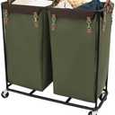 StorageWorks 390L Extra Large Lanudry Hamper with Wheels, 2 Sections Laundry Basket with Wheels, Clothes Sorter Cart with Divider for Hotel, Home, Green, 37.75"L x 17"W x 37.5"H