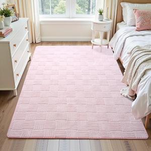 3x5 Pink Washable Shag Area Rug for Girls Bedroom, Modern Geometric Non Slip Living Room Rugs, Fluffy Soft Thick Carpet for Kids Room, Dorm, Office, Bedside, Entryway and Home Decor, Pink