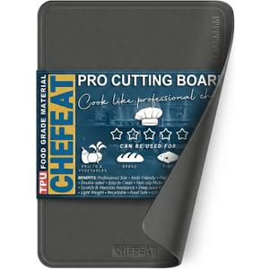 Extra Large TPU Cutting Board for Kitchen 17.3" x 12.6" Professional Flexible Extra Thick 0.14'' Knife Friendly Scratch Resistant Dishwasher Safe Juice Groove BPA Free, Gray