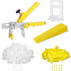 DGSL Tile Leveling System with Tile Plier - 300-Piece Tile Spacers Clips and 100-Piece Reusable Wedges - Tile Tools Set for Stone Installation (1/8 Inch Tile Spacers)