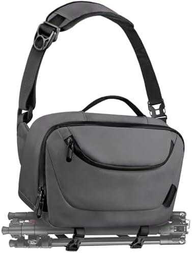 TAAOKA Camera Sling Bag,Travel Waterproof Camera Case with Tripod Holder,DSLR/SLR/Mirrorless Small Camera Bags Crossbody for photographers (Grey)