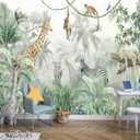 Reyhui Kids Wallpaper Tropical Leves and Safari Animals Wall Mural for Wall Bedroom Living Room TV Background Sofa WallNot Peel and Stick