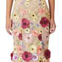 Women's 3D Floral Embroidery Dress Ruffle Sleeve Fishtail Lace Bodycon Party Cocktail Mini Dress (Apricot, M)