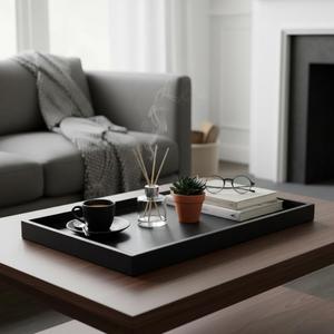40 x 20 inches High-End Light Luxury Leather Rectangle Oversized Service Tray for Ottoman Tray, Coffee, Food, Family Dinner, Picnic, Party Essentials (Black, 40 x 20 inch)