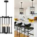 Black Farmhouse Chandelier 6-Light for Dining Room, Kitchen Island & Entryway, Adjustable Metal Cage Light Fixture for Foyer, Living Room, Rustic Industrial Hanging Pendant, E12 Base