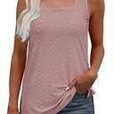 Womens Summer Tops Square Neck Side Split Loose Fitting Tops for Women Eyelet Embroidery Sleeveelss Dusty Pink, Small