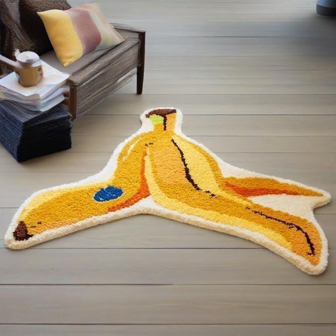 GORU Fun Fruit Banana Children's Room Rug Cute 3D Non-Slip Banana Bathroom mat Decor Suitable for Living Room Bathroom Bedroom Kitchen Decor Washable (A, 38.5 x 37.8 in)