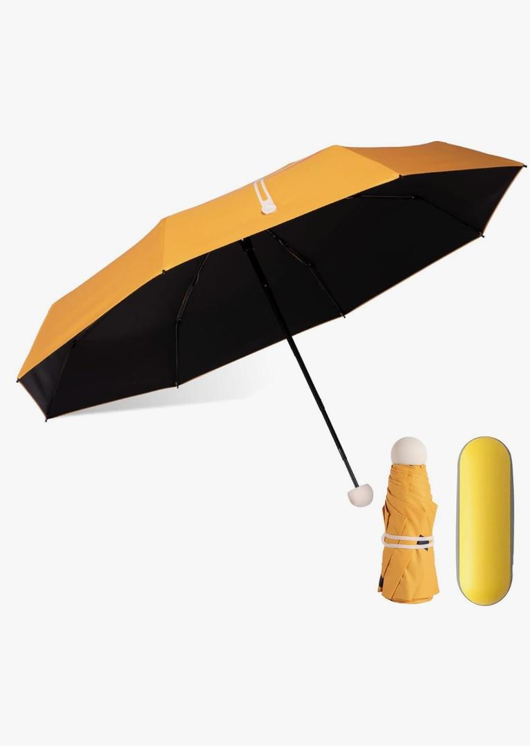 YumSur Mini Travel Sun & Rain Umbrella, Small UV Compact Folding Umbrella with Case 8 Ribs Anti-UV Lightweight Umbrella