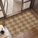 Lahome Colette Checkered Easy Jute Rug, 2x3 Entryway Rug Indoor Outdoor Front Door Mat, Farmhouse Neutral Non Slip Non Shedding Washable Kitchen Mats for Floor Foyer (Nature/Checkerboard -2)