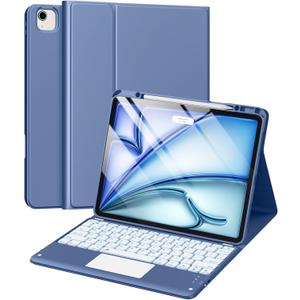 Harvopu for iPad Air 13 Inch & Pro 12.9 Case with Keyboard - Multi-Touch Trackpad, 7 Colors Backlit, Detachable Folio Keyboard Cover for iPad Pro 12.9 (6th, 5th, 4th, 3rd gen), Air 13 M4/M3/M2 (Blue)