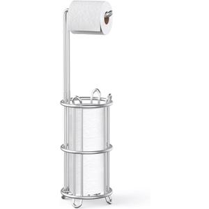 Meangood Toilet Paper Holder Stand, Freestanding Toilet Paper Holder Silver
