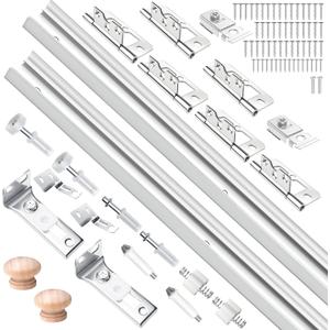 48IN Bi-fold Door Track Kit, 2Kit White Bi-fold Door Hardware Closet Door Track Repair Tool Kit Included Full Accessories