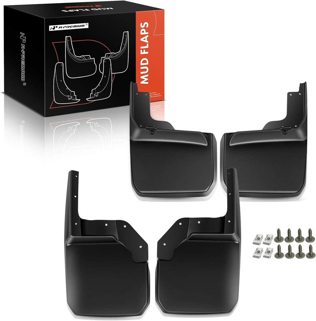 A-Premium Mud Flaps Compatible with Jeep Wrangler 2007-2018 Sport Utility, No Drilling Required Mud Guards with Hardware Accessories, Set of 4 Front and Rear