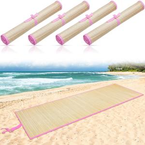 Qunclay Straw Beach Mat with Trim, 70 x 24 Inch