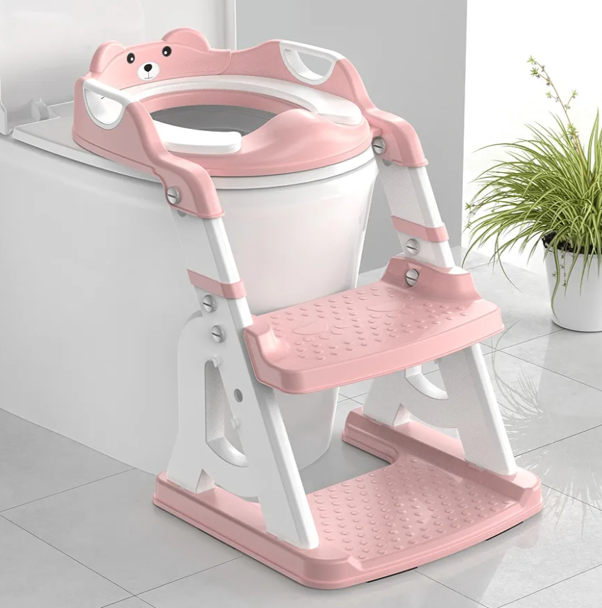 Potty Training Seat, Upgrade 2 in 1 Potty Training Toilet for Toddler, Toddler Toilet Seat for Boys Girls with Splash Guard, Anti-Slip Pad and Step Stool (Pink)