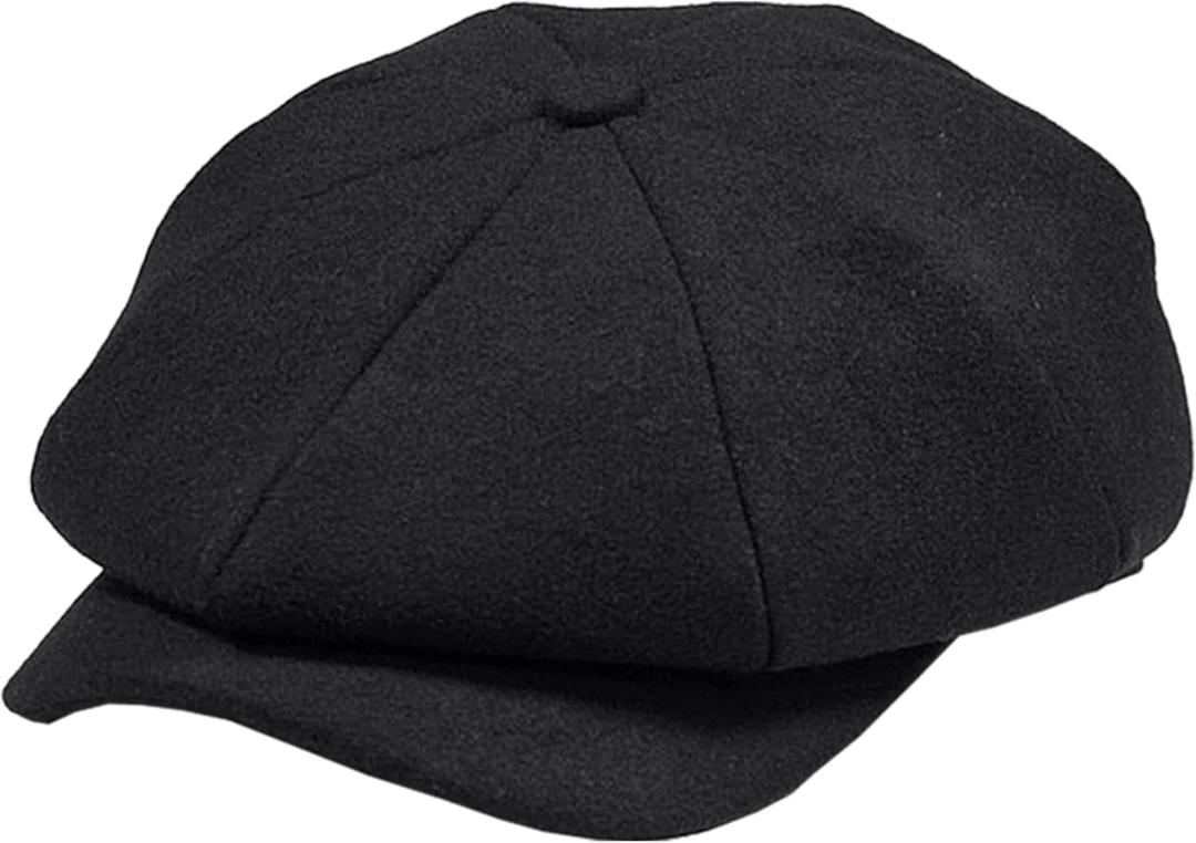 POUDAY Newsboy Cap for Men - Irish Newsies Cabbie Hat - Flat Winter Hat (Medium, Pure Black)