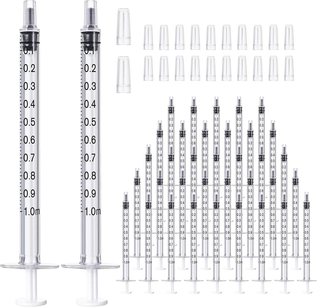 JOLLY PARTY 100 Pack 1ml Syringes with Caps, 1cc Syringe Needleless, Small Oral Syringe with Tip Cap Individually Wrapped for Scientific Labs, Liquid Measuring, Pet Feeding, Oil & Glue Dispenser