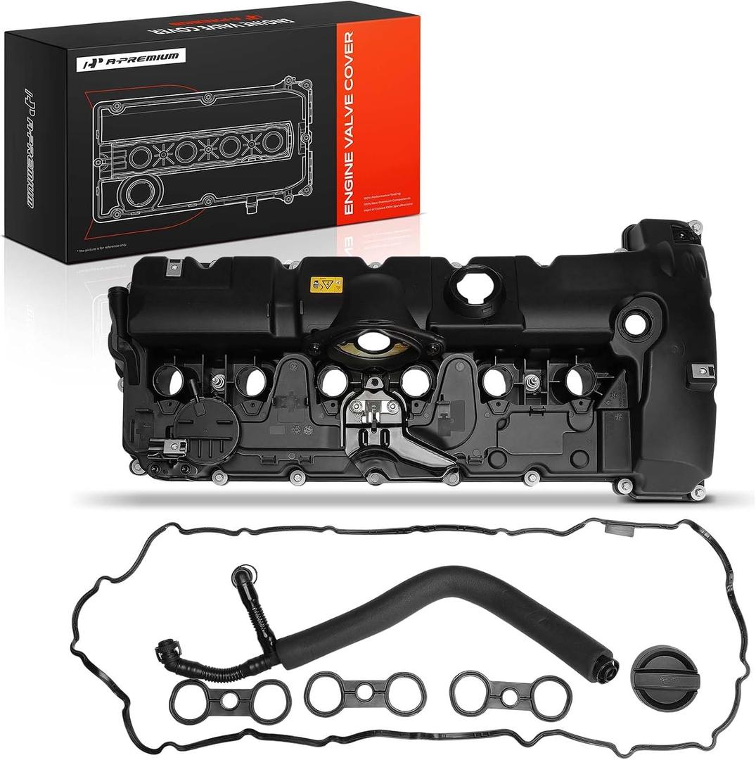 A-Premium Engine Valve Cover Compatible with BMW 125i, 128i, 130i, 323i, 325i, 328i, 525i, 528i, 530i, X1, X3, X5, Z4, Replace# 11127552281 (Standard Type with PCV Hose)