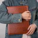 Padfolio Portfolio Leather Binder, Interview Legal Document Organizer, Padfolio Clipboard Folder, Business Card Holder Included 2pcs Letter Sized Writing Pad (Brown)