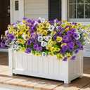Alupssuc 48 Bundles Artificial Flowers for Outdoors, Fake Spring Flowers for Decoration, UV Resistant Realistic Pansies with Eucalyptus Silk Faux Flowers for Porch Patio Yard, Purple Yellow White