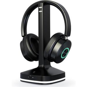 Wireless Headphones for TV Watching, TV Headphones Wireless for Seniors with Transmitter Charging Base, Over Ear Headset with 3 Audio Modes, No Audio Delay Blutooth 5.4, Gifts for Parents/Elderly (Black)