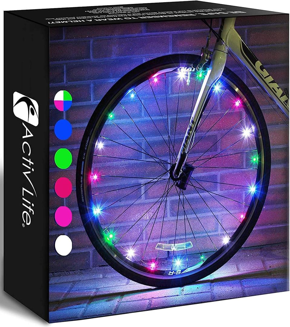 Activ Life 2-Tire Pack LED Bike Wheel Lights with Batteries Included, Get 100% Brighter and Visible from All Angles for Ultimate Safety and Style (Multicolor)