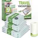 Vacuum Bags for Travel with Rechargeable air Pump, 9 Packs of 3 Sizes Vacuum Seal Bags for Clothing (9 Combo Set)