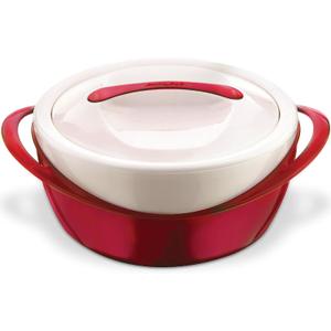 Pinnacle Large Insulated Casserole Dish with Lid 3.6 qt. Elegant Hot Pot Food Warmer/Cooler -Thermal Soup/Salad Serving Bowl Stainless Steel Hot Food ContainerBest Gift Set for Moms Holidays Red