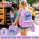 Get Trend Disney Stitch Kids Backpack 4 Piece Set | 18 inch Bookbag, Insulated Lunch Bag, Zipped Pencil Case & BPA-Free Water Bottle for School & Travel, Gifts for Girls