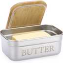 BSTKEY Butter Dish with Lid for Countertop, Stainless Steel Butter Holder Container with Silicone Sealing, Butter Keeper for Kitchen, Holds 1 Stick West or 2 Sticks East Coast Butter
