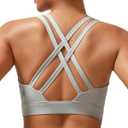 SONGSKY Sports Bras for Women, Medium-High Support Strappy Padded Running Sports Bras with Removable Cups (Gray, M)
