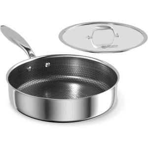 COOKER KING 3.6 Quart Stainless Steel Saute Pan with Lid, 11 Inch Hybrid Nonstick Deep Saute Pan, Tri-Ply Clad Even Heat Distribution, Dishwasher-Friendly,Oven Safe to 500F, Induction Compatible