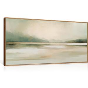 DRACIT Large Abstract Sage Green Pastel Framed Canvas Wall Art Set,Minimalist Neutral Landscape Wall Decor,Modern Watercolor Mountain Lake Artwork for Living Room,Bedroom-20 x40