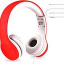 LilGadgets Connect+ Foldable Headphones, Adjustable Fit Soft Touch Padding for Kids with Mic, Volume-Limited & Noise Reduction On-Ear Wired Headset for School with SharePort - Red, Ages 3-14