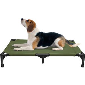 Love&go Elevated Dog Bed with Metal Frame, Cooling Raised Pet Cot for Dog and Cat (M - Olive Green Bed, Medium-29.9x19.5x5.5 inch)