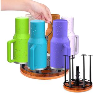 Palksky Tumbler Drying Rack for Stanley Cup Accessories, Water Bottle Organizer for Stanley 40 Oz Tumbler with Handle, 6 Slots Rotatable Cup Drying Rack Storage Holder