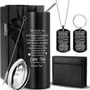 Maxcheck 4 Pcs Back to School Gifts for My Son Inspirational Gifts Box from Dad 20oz Stainless Steel Tumbler with Straws Wallet Dog Tag Necklaces Keychains Birthday Graduation Gift(Gift From Dad)