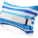 17"x10" Inflatable Beach Pillow with Removable Cover, Beach Chair Backpacking Pillow with Strap Stripe for Summer Sand Pools Travel Vacations(Blue White)