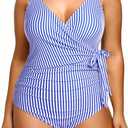 Yonique Plus Size One Piece Swimsuits for Women Tummy Control Bathing Suits Full Coverage Swimwear (22 W, Blue Stripe)