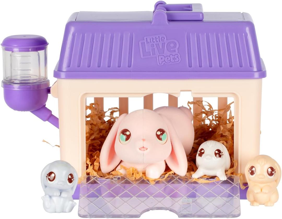 Little Live Pets Bunny Mini Interactive Live Pet Toy Set, Hutch Animal Playset with 3 Surprise Babies, 20+ Sounds, Bunny Accessories for Girls Toys for Ages 3+
