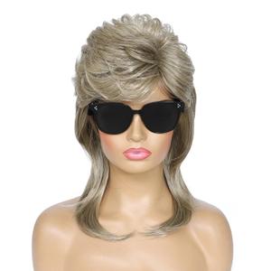 80s Mullet Wig for Women Fluffy Layered Retro Hairpiece for 80s Theme Party Halloween Costume, Cosplay, Daily Wear (Blonde)