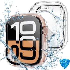 Tensea (2 in 1) for Waterproof Apple Watch Screen Protector Case Series 11/10 42mm Accessories, 360 Front and Back, iWatch PC Face Cover with Tempered Glass for Women Men, 42 mm (Clear)