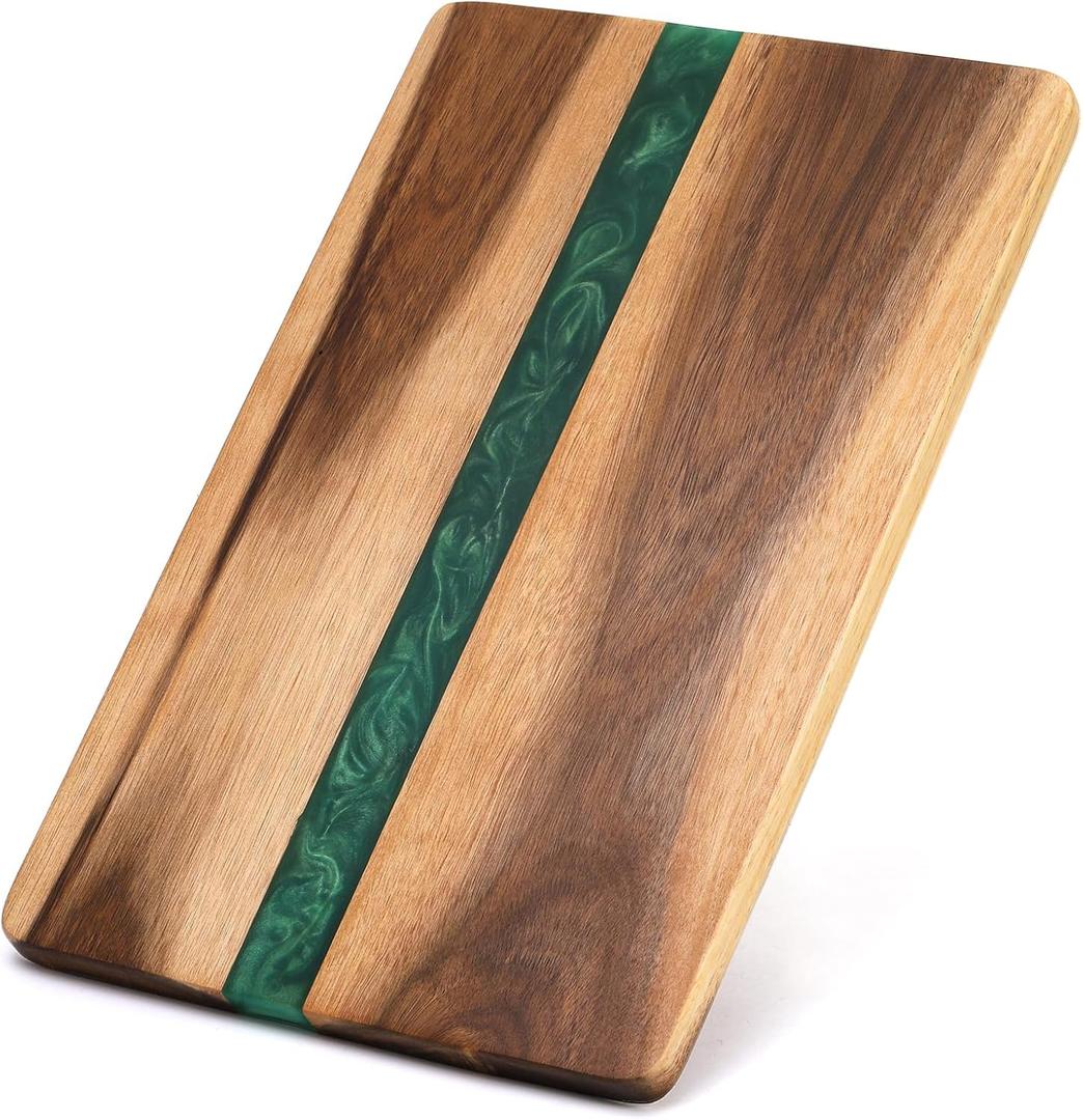 ZENFUN Acacia Wood Cutting Resin Board and Chopping Board for Meat, Cheese Board, Vegetables, Bread, and Charcuterie - Decorative Wooden Serving Board for Kitchen and Dining Room 10"15"