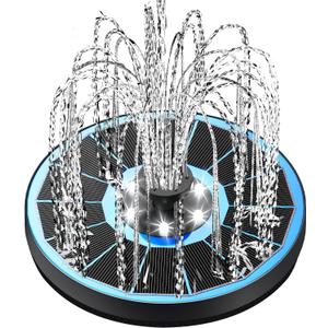 Solar Fountain Glass Panel with 2200 mah Battery, 3.5W Floating Solar Water Fountain with 4 Fixed Rods, Solar Fountain Pump for Bird Bath, Garden, Pond, Pool, Outdoor-White Lights