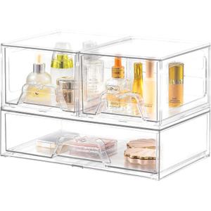Stebopum 3 Pack Stackable Storage Drawers Clear Acrylic Organizer Makeup Bathroom Organizer and Storage for Beauty Supplies,Ideal for Vanity, Cabinet,Bathroom,Pantry Organization
