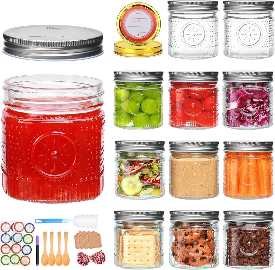 Encheng 12 Pack Wide Mouth Mason Jars 16 oz with Lids, Glass Pint Canning Jars for Preserving, Pickling, Fermenting,Food Storage,DIY Crafts,Wedding,Decor